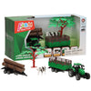Lobbes tractor met aanhangwagen, boomstammen en koe
