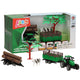 Lobbes tractor met aanhangwagen, boomstammen en koe