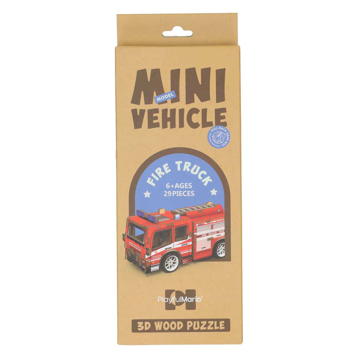 Houten bouwpakket 3d brandweerwagen