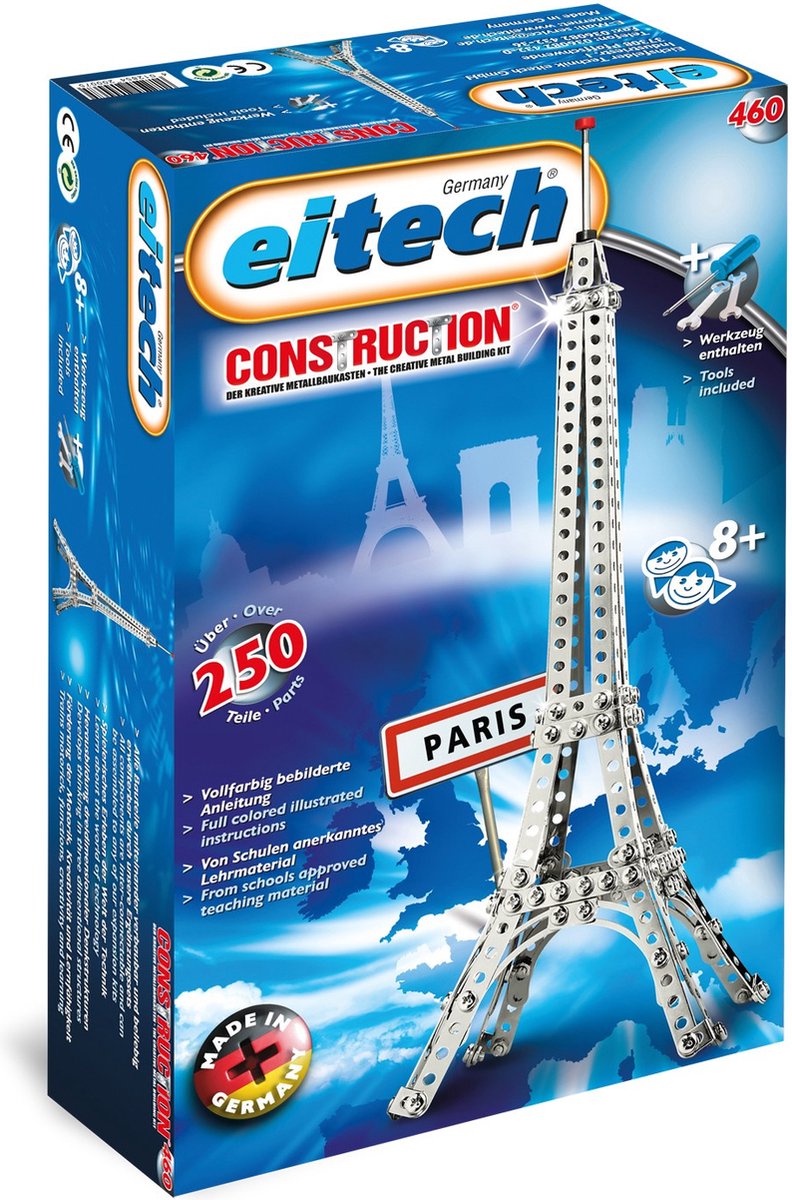 Eitech ® bouwdoos – eiffeltoren 45 cm – 250-delig – metalen bouwpakket met gereedschap – constructiespeelgoed – vanaf 8 jaar
