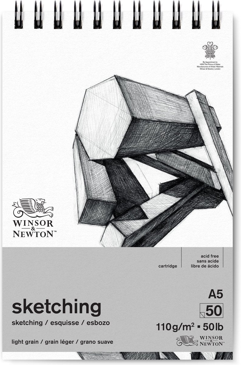 Winsor newton 6672001 spiral drawing sketching pad a5 – 110 g m², 50 vellen, tekenpapier voor schetsen en tekenen