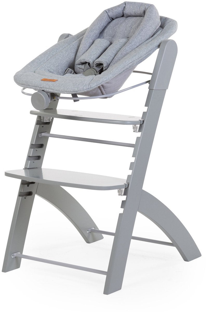 Childhome newborn zitje voor evosit en lambda 3 - babyzitje aan tafel vanaf de geboorte tot 9 kg - verstelbare rugleuning met draaiknop - 5-punts harnas met zachte schouderpads - inclusief wasbare jersey hoes - grijs