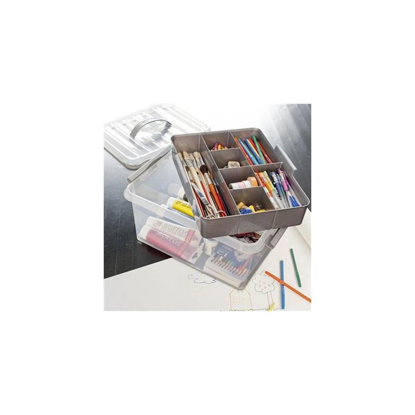 Sunware q-line opbergbox 15l met inzetbak - 40x30x18 cm - transparant
