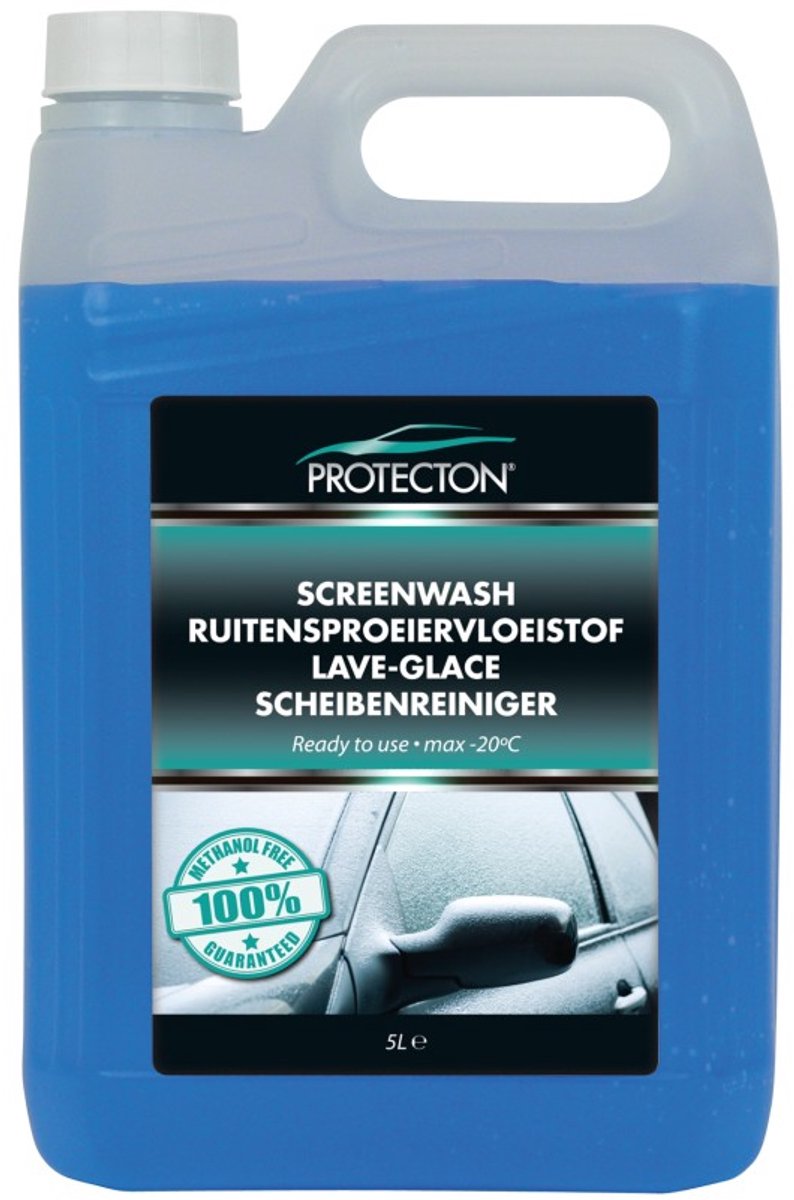 Protecton ruitensproeiervloeistof - kant klaar - voorkomt bevriezen tot -20° van het ruitensproeiersysteem – met hoge concentratie ethanol - 100% vrij van methanol - 5 liter