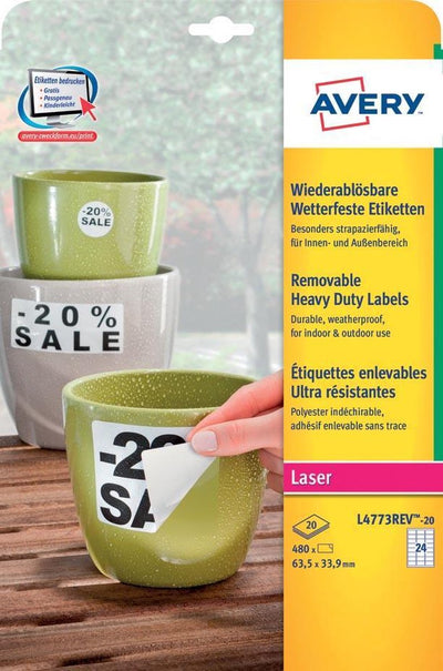 Avery zweckform weerbestendig etiket avery np 63 - 5x33 - 9mm 20 vel 24 etiketten per vel
