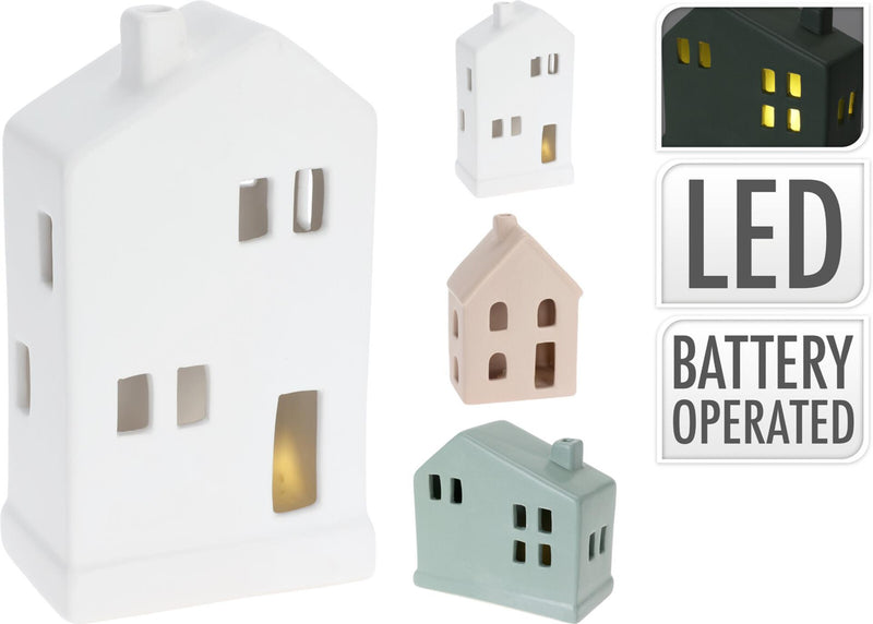 Cosydecor beeld huis met led 13cm dolomite
