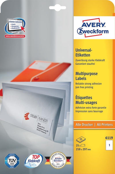 Merkloos sans marque avery laser ink jet labels 210 x 297mm