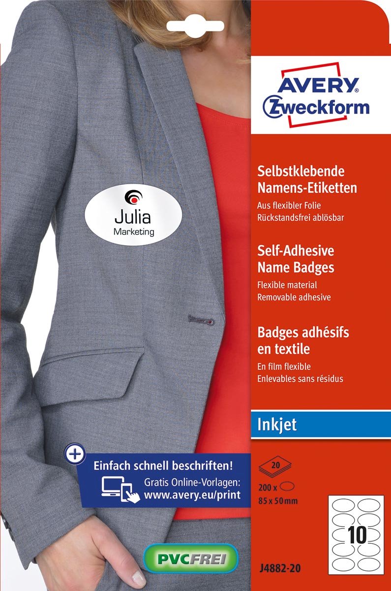 Avery zweckform naambadge zelfkl. zweckform ovaal 85x50mm wit afneembaar 200 etiketten 20 vel inkjet