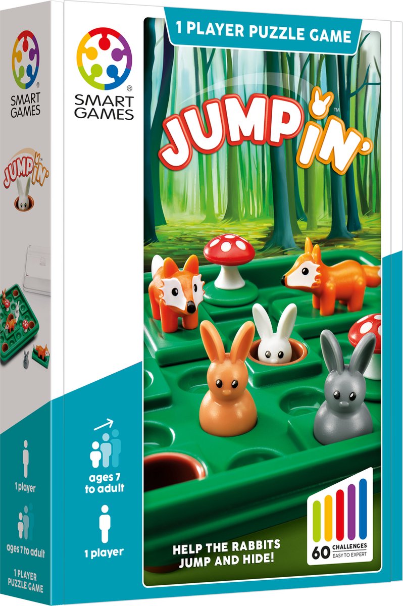 Smartgames jump in' - logisch denkspel - breinbreker met 60 uitdagingen - compact reisspel solospel voor kinderen volwassenen - vanaf 7 jaar