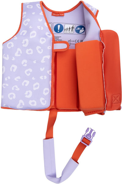 Merkloos sans marque swim essentials - zwemvest kind 3-6 jaar - lila - luipaardprint - drijfvest - kleuter one size