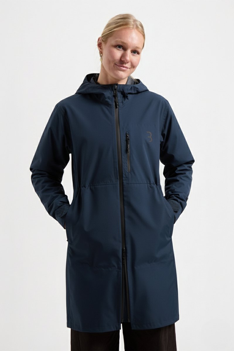 Bbb cycling regenjas dames waterdicht - rainshield parka - 10 tot 20 °c - ventilerend - lang model fietsjas unisex - donker blauw - s - bbw-471