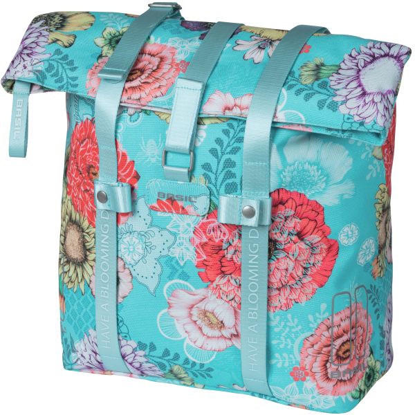 Basil Bloom Field fietsshopper, gerecycled PET, waterdicht, verstelbare schouderriem, laptopvak, 15-20L, sky blue