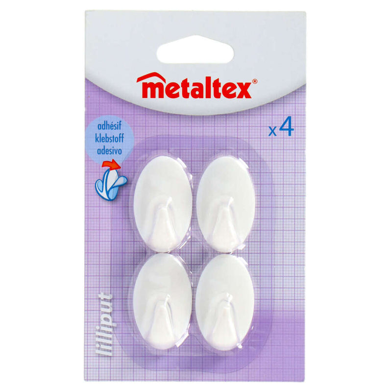 Metaltex ovalen plakhaken klein 4 stuks wit