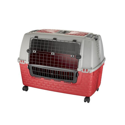 Bama pet transportbox met wieltjes 88x52x60 cm rood grijs