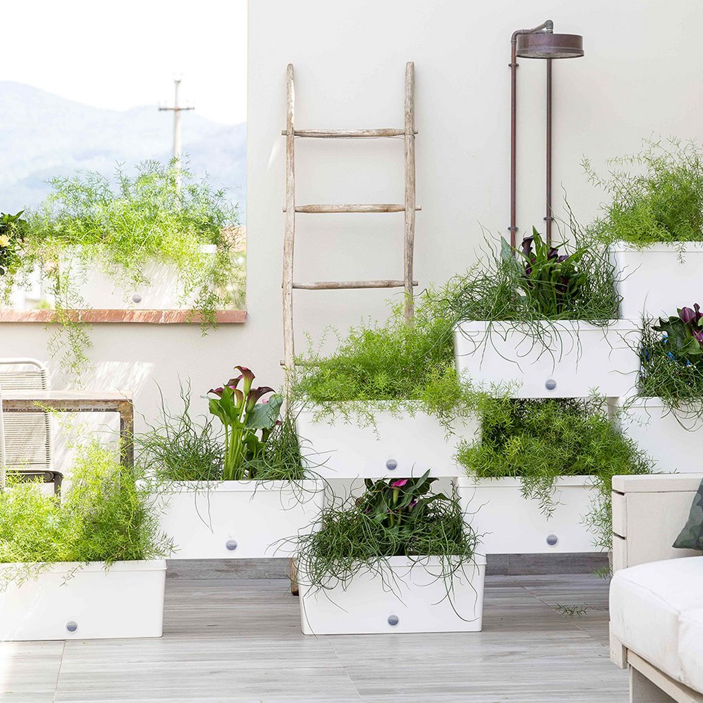 Bama brick koppelbare plantenbakken 75l 59x23x27 cm 5 stuks wit