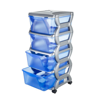 Bama insieme ladesysteem met wieltjes 4 laden 36x40x80 cm zilver blauw transparant