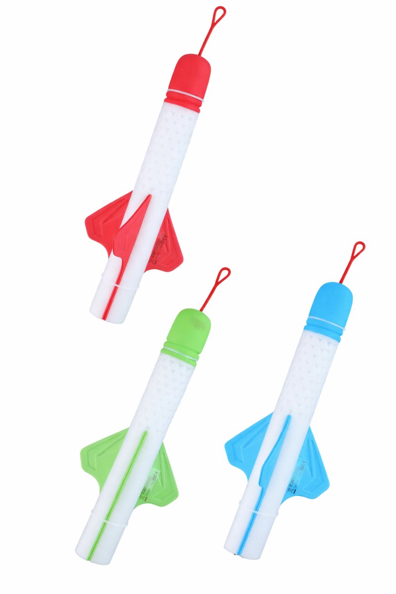 Eddy toys foamraket raketwerper - speelgoedraket van foam - 37 cm lang - met licht - werkt op batterijen (inbegrepen) - kleuren blauw, groen en rood - voor jongens en meisjes vanaf 3 jaar