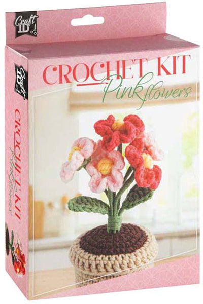 Creative craft group haakpakket bloempot roze bloemen - incl. naald en draad