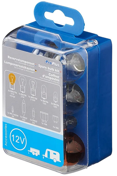 Proplus 12-delige reservelampenset – voor aanhanger en caravanverlichting 12v – inclusief lampen en steekzekeringen – transparant
