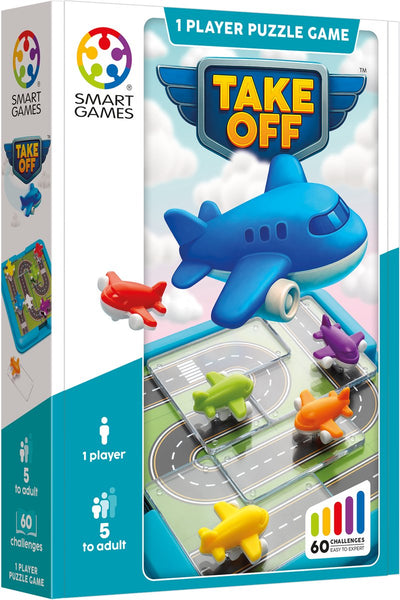 Smartgames take off - logisch denkspel reispuzzel - 60 opdrachten met vliegtuigen - educatief solospel voor kinderen en volwassenen - vanaf 5 jaar