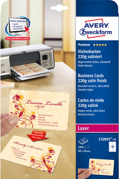 Avery huismerk c32025 visitekaartjes 85x54mm wit