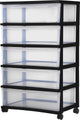 Iris new wide chest ladesysteem - 5 lades x 30l - kunststof - zwart transparant - met wielen