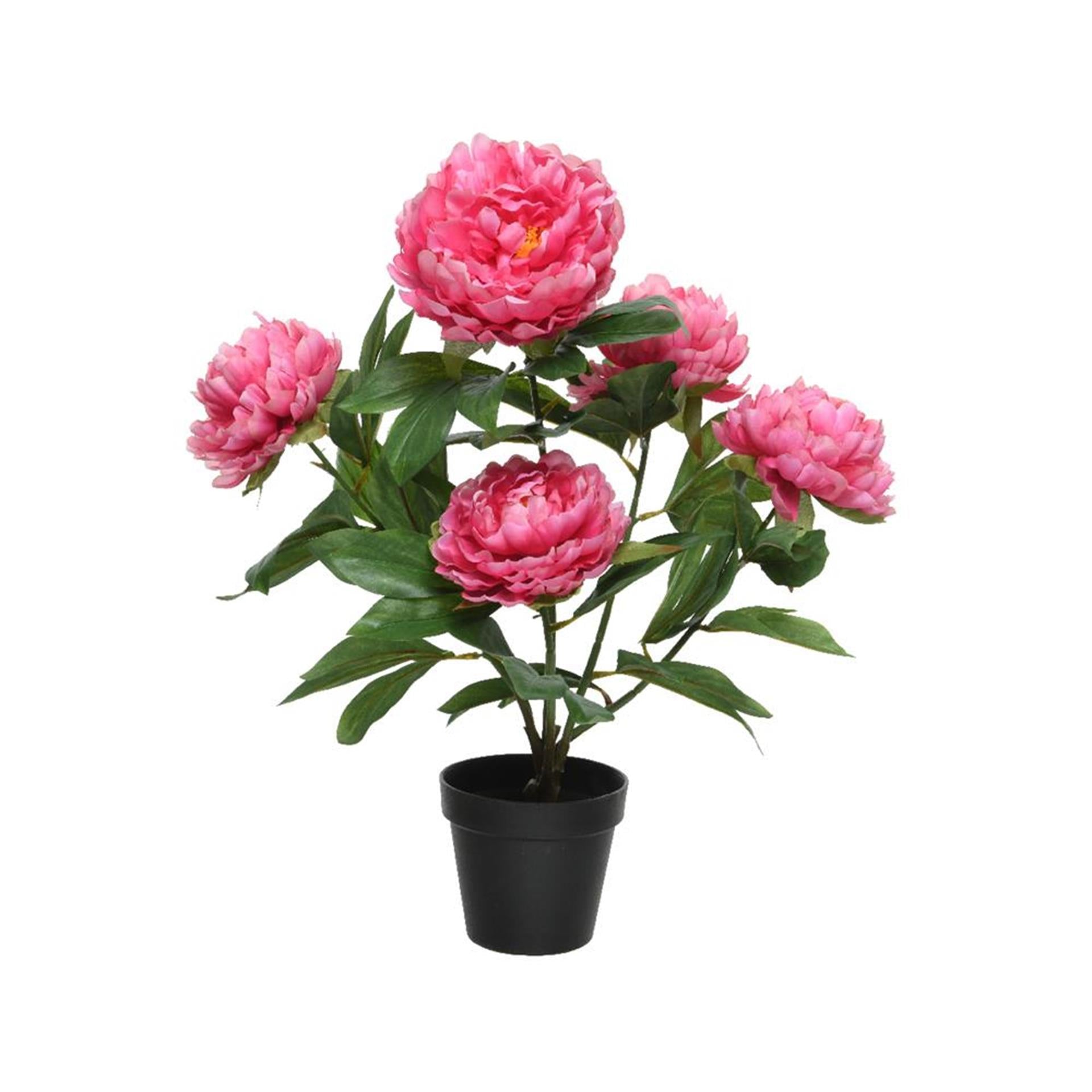 Decoris kunstplant pioenroos in pot polyester 41x47x57cm fuchsia