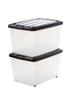 Iris rollerbox opbergbox - 50l - kunststof - transparant zwart - set van 2