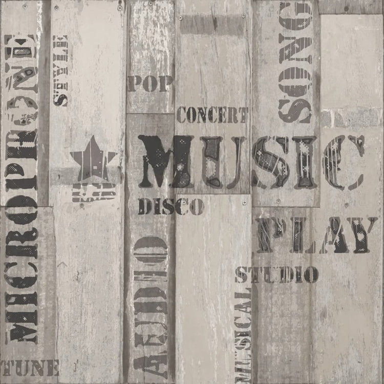 Noordwand behang urban friends coffee wooden planks grijs en zwart