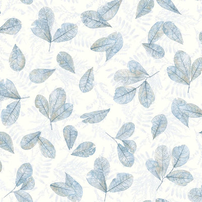 Noordwand behang evergreen leaves wit en blauw