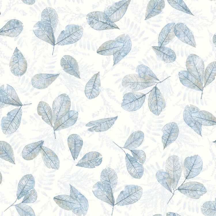 Noordwand behang evergreen leaves wit en blauw