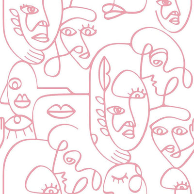 Noordwand behang friends coffee line art faces wit en roze