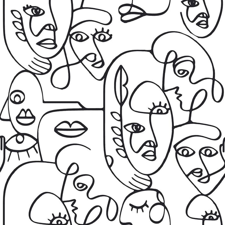 Noordwand Noordwand Behang Friends Coffee Line Art Faces wit en zwart