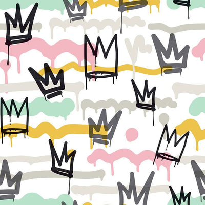 Noordwand behang friends coffee sith graffity and crowns zwart wit