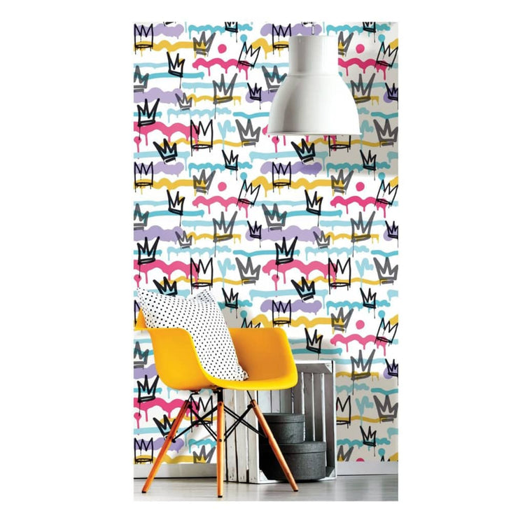 Noordwand Noordwand Behang Friends Coffee Sith Graffity and Crowns wit zwart