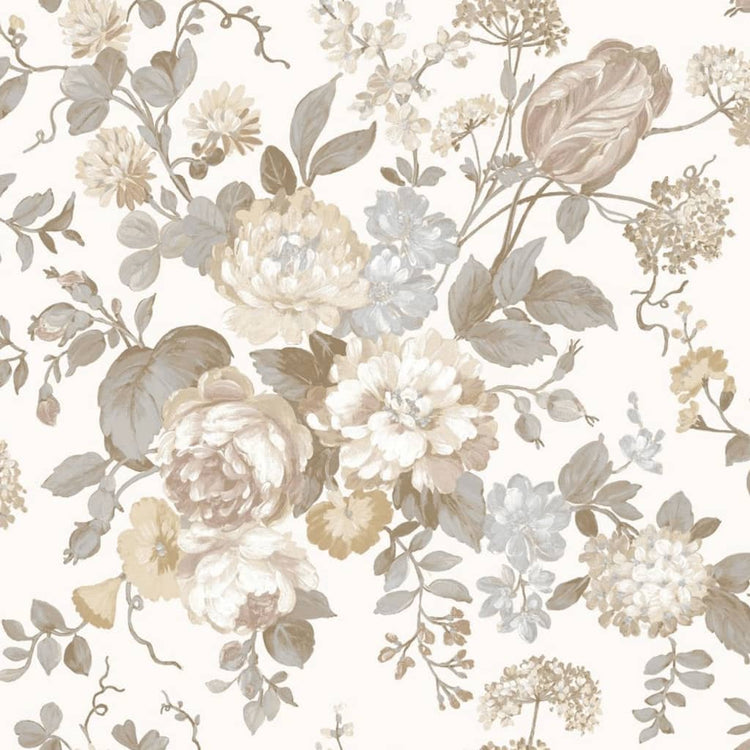 Noordwand behang blooming garden 6 big flowers beige en blauw