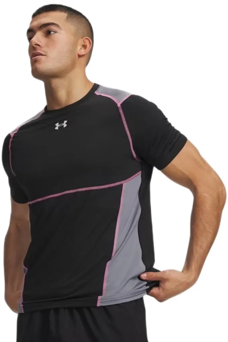 Under armour ua hg elite fitted ss-blk heren sportshirt - ultimate zwart pink frenzy reflective