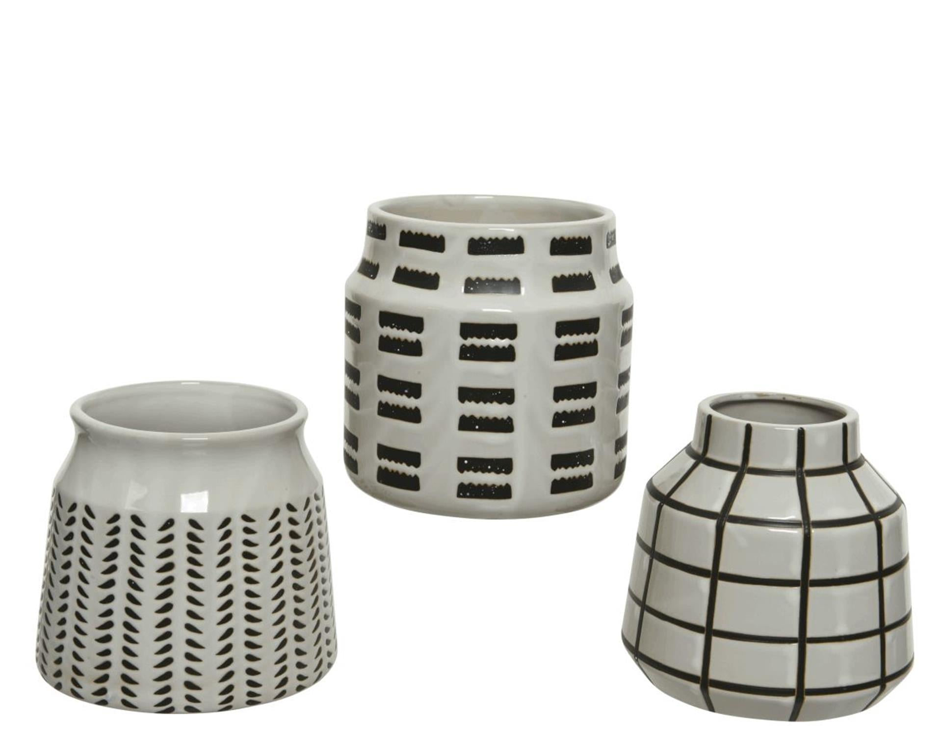 Decoris vaas porselein ø14-h15cm wit zwart