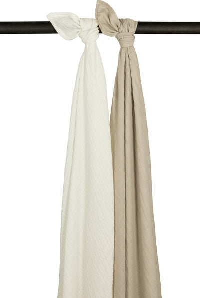 Meyco baby uni swaddle - 2-pack - pre-washed hydrofiel - offwhite sand - 120x120cm
