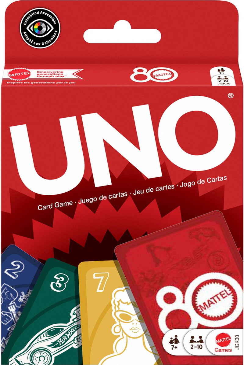 Mattel games 80th anniversary uno ruby rode kaartspel