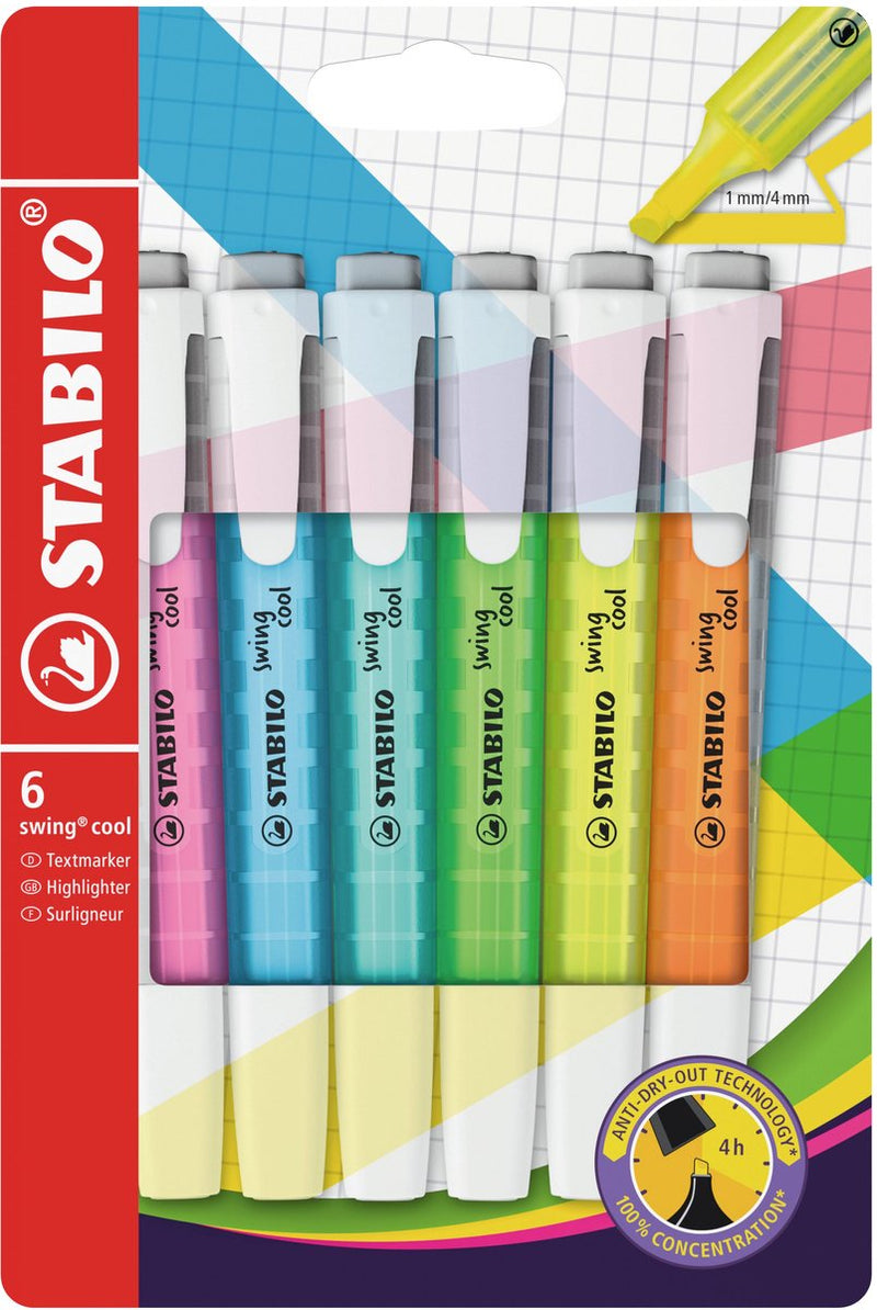 Stabilo swing cool - markeerstift - perfect voor onderweg - etui met 6 kleuren
