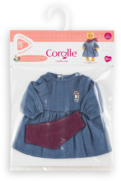 Corolle poppenkleding jeans jurk met sjaal voor 30cm pop denim.
