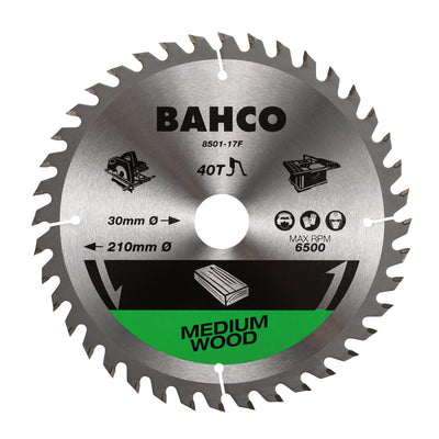 Bahco cirkelzaagblad | hardmetaal tanden | voor draagbare machines | fijne vertanding | voor hout | 60 tpi | 30 mm x 190 mm - 8501-190-30-60xf