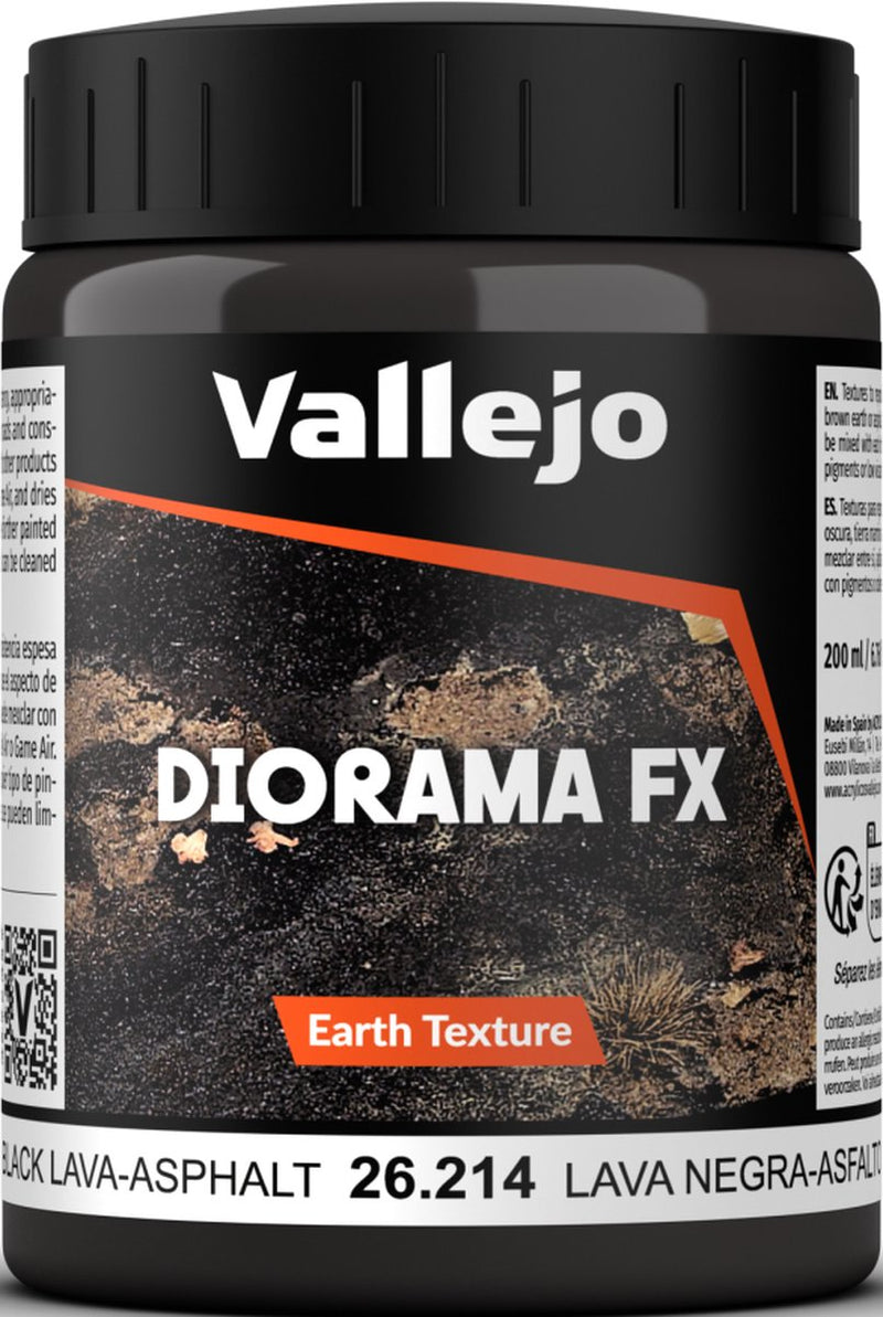 Vallejo modelbouwdecoratie - 26214 earth textures 214 - zwarte lava-asfalt - 200ml effecten potje