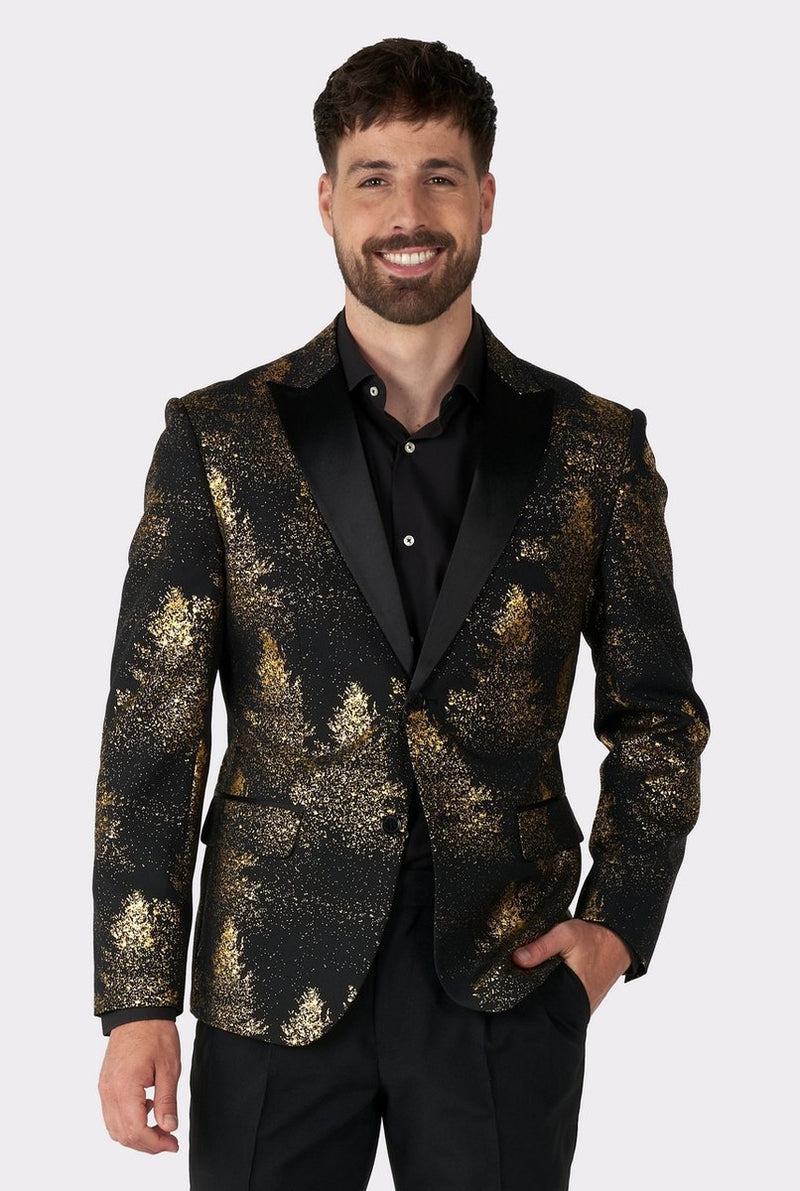 Opposuits festive forest - heren colbert - kerst blazer - kerst outfit - oud en nieuw - zwart goud - maat eu 54