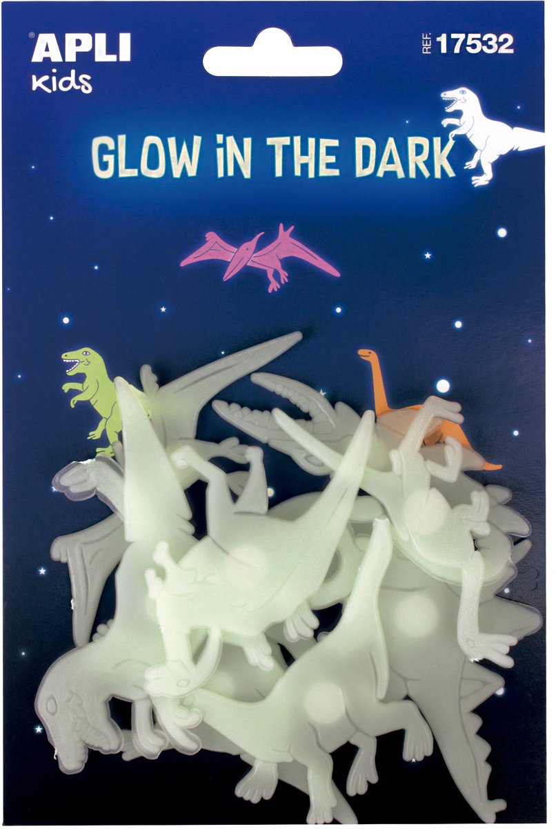 Apli kids stickers glow in the dark dino - multicolor - 9 stuks.