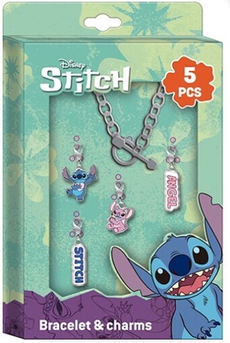 Disney lilo stitch metalen armband met 4 verschillende (bedels) hangers (stitch angel) geschenkdoosje