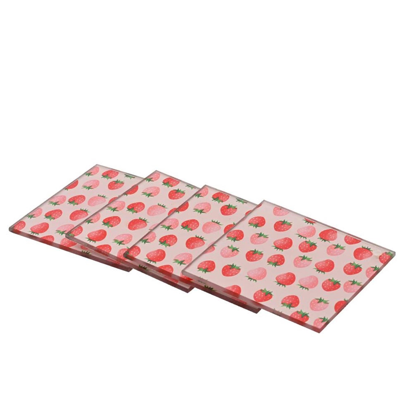 Decoris onderzetter aardbei van glas 8x8x0,3cm