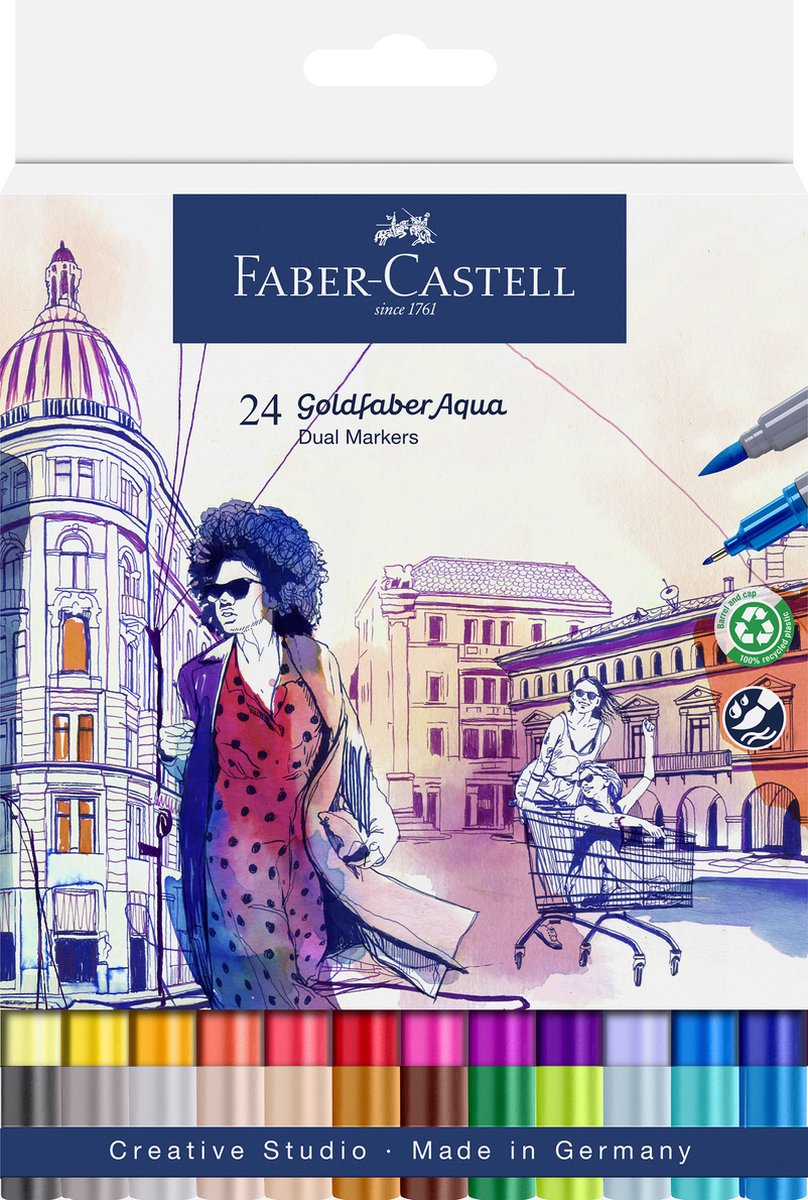 Faber-castell - duo aquarel marker - goldfaber - etui 24 stuks - brush 0,6mm - fc-164624