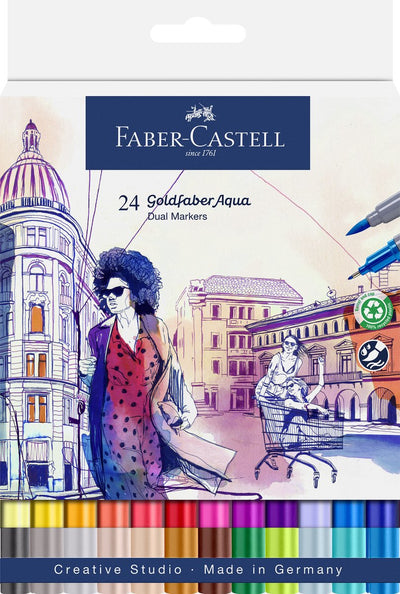 Faber-castell - duo aquarel marker - goldfaber - etui 24 stuks - brush 0,6mm - fc-164624